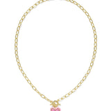 Ari Gold Heart Chain Necklace, Pink Iridescent Glitter
