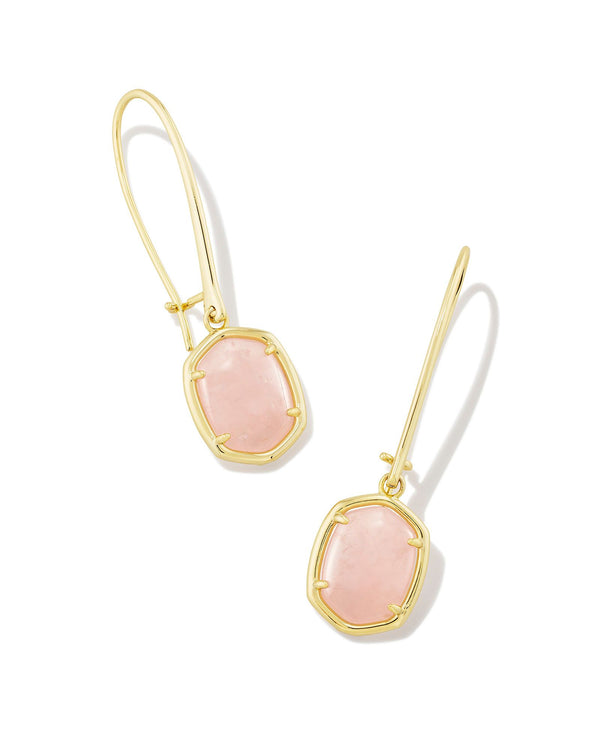 Daphne Gold Wire Drop Earrings, Rose Quartz
