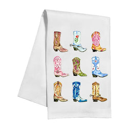Handpainted Kitchen Towel, Colorful Cowboy Boots