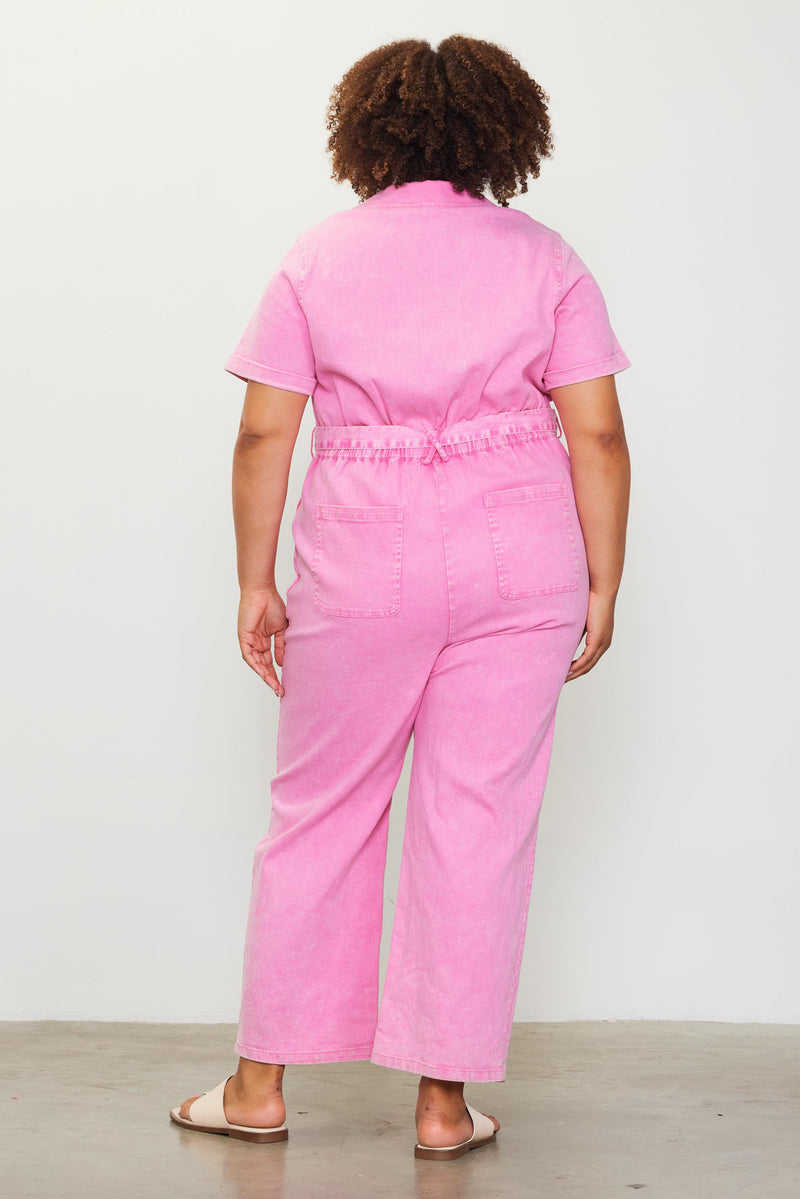 Malibu Girl Washed Utility Jumpsuit, Pink