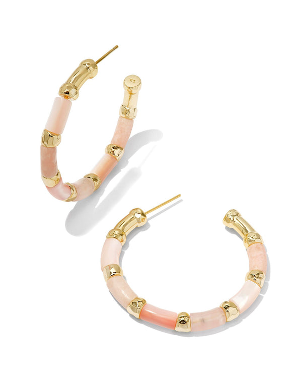 Gigi Gold Hoop Earrings, Pink Mix
