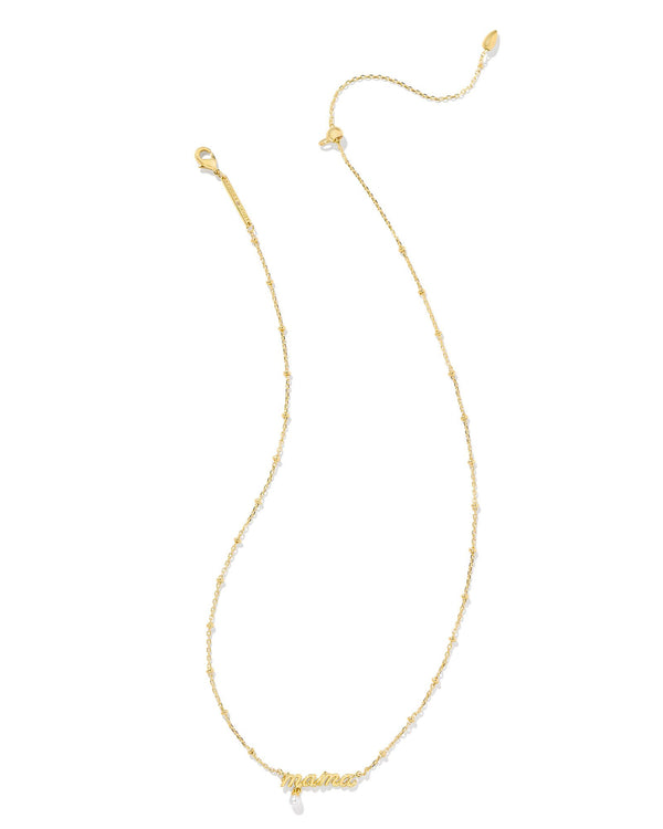 Mama Gold Script Pendant Necklace in White Pearl