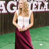 Rush The Field Satin Midi Skirt, Maroon