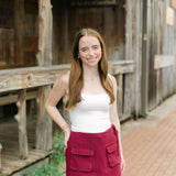 Glow Up Denim Mini Skort, Maroon