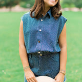 Full Rhinestone Sleeveless Romper, Denim