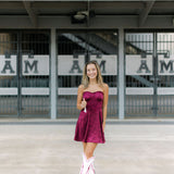 Passing Play Satin Mini Dress, Maroon