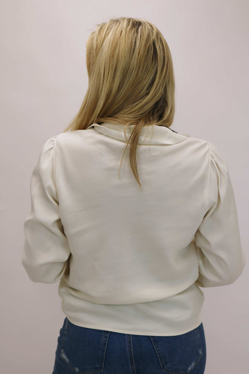 Long Sleeve V-Neck Top, Vintage White