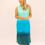 Collared Popover Sleeveless Tunic Dress, Aqua