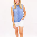 Roll Sleeve with Tabs Button Up Top, Amalfi Marine Wash