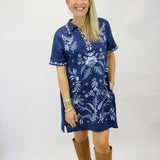 Winona Linen Henley Collared Dress, Blue Night