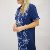 Winona Linen Henley Collared Dress, Blue Night