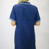 Winona Linen Henley Collared Dress, Blue Night