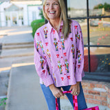 Scattered Nutcracker & Bow Button Up, Red Stripe
