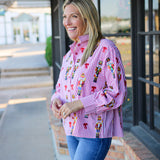Scattered Nutcracker & Bow Button Up, Red Stripe