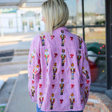 Scattered Nutcracker & Bow Button Up, Red Stripe
