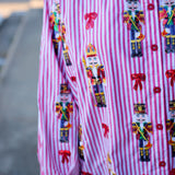 Scattered Nutcracker & Bow Button Up, Red Stripe