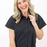 Boxy Two Pocket Short Sleeve Shirt, Black