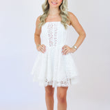 Deasia Strapless Eyelet Mini Dress, White