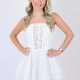 Deasia Strapless Eyelet Mini Dress, White