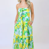 Elena Strapless Midi Dress, Limoncello