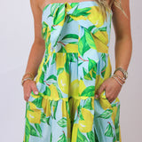 Elena Strapless Midi Dress, Limoncello