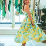 Elena Strapless Midi Dress, Limoncello