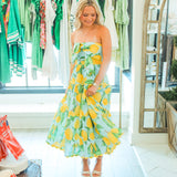 Elena Strapless Midi Dress, Limoncello