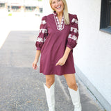 Campus Classic Balloon Sleeve Mini Dress, Maroon