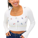 Little Miss Daisy Waffle Knit Floral Sweater, Cream