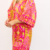 Pineapple Tapestry V Neckline Tunic Dress, Pink
