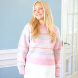Emberly Wool Fair Isle Pullover, Peach Dream