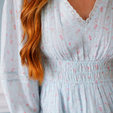 Rosamina Cotton Long Sleeve Mini Dress, Cider Sky