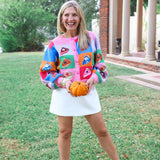Colorblock Piece of Pie Button Up Sweater, Rainbow