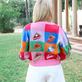 Colorblock Piece of Pie Button Up Sweater, Rainbow