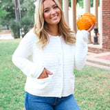 CozyChic® Textured Button Front Cardigan, Pearl