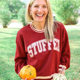 Rhinestone "Stuffed" Sweatshirt, Maroon and Ivory
