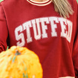 Rhinestone "Stuffed" Sweatshirt, Maroon and Ivory
