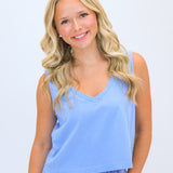 Sloane V-Neck Top, Bay Blue