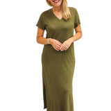 Knit V-Neck Maxi Dress, Italian Herb