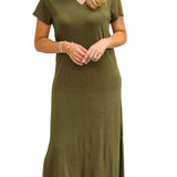 Knit V-Neck Maxi Dress, Italian Herb