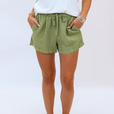 Seamed Ruffle Waist Short, Summer Moss
