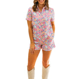 Born to Run Floral Denim Romper, Pink