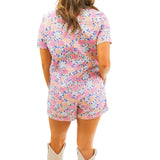 Born to Run Floral Denim Romper, Pink