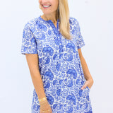 Hollis Dress, Sapphire Garden White