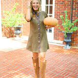 Retro Revival Suede Dress, Olive