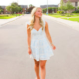 Rietta Cotton Lace-Trimmed Mini Dress, Blue Cove