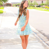 Petals in Paradise Dress, Blue Flower