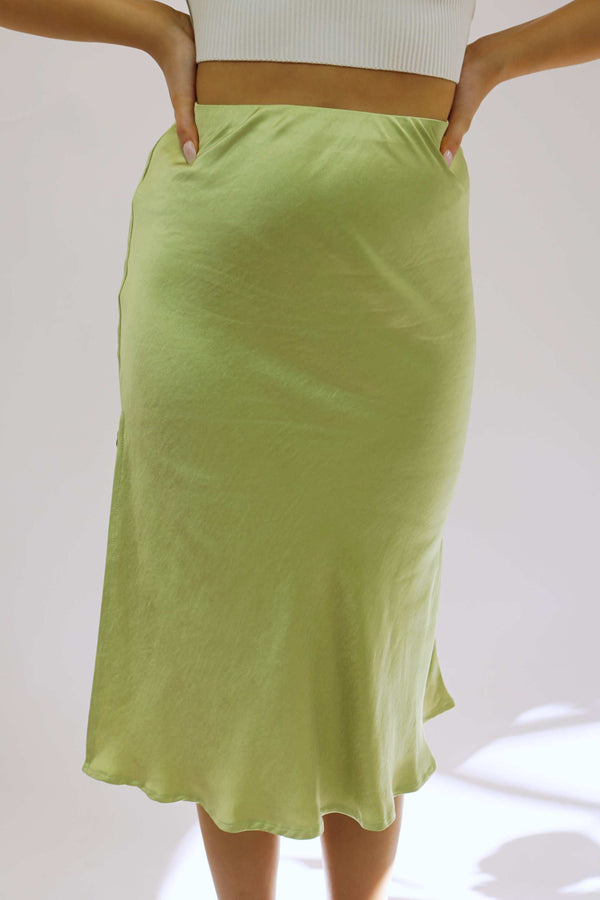 Eli Satin Skirt, Light Green