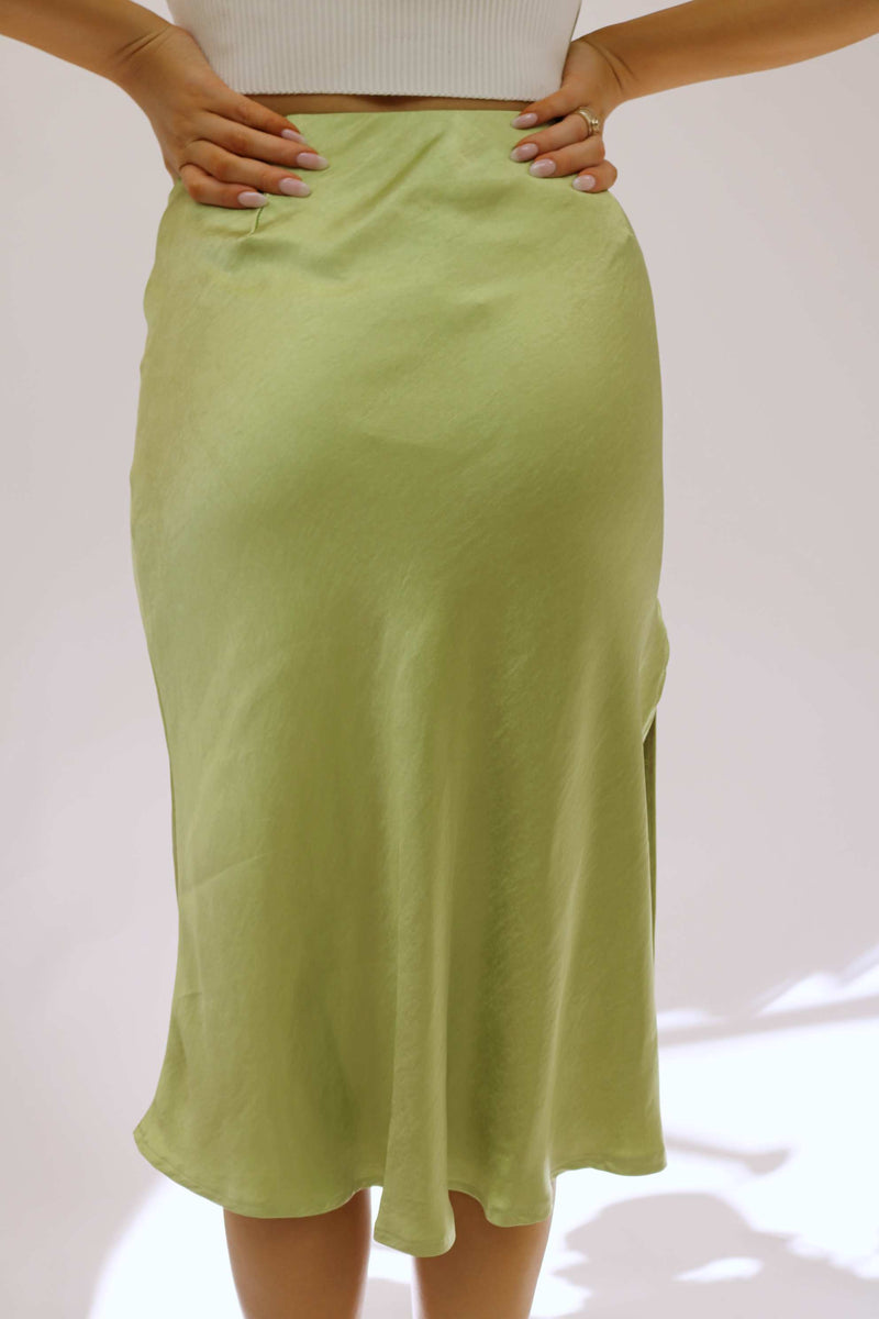 Eli Satin Skirt, Light Green