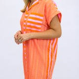 Luna Dress, Coral Pink Stripe